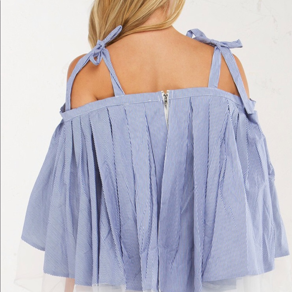 Blue & White Cascading Ruffle Top - Picture 5 of 7